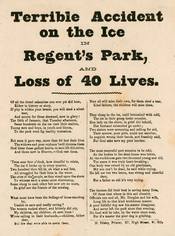 Frygtelig ulykke på isen ved Regents Park, London af English School