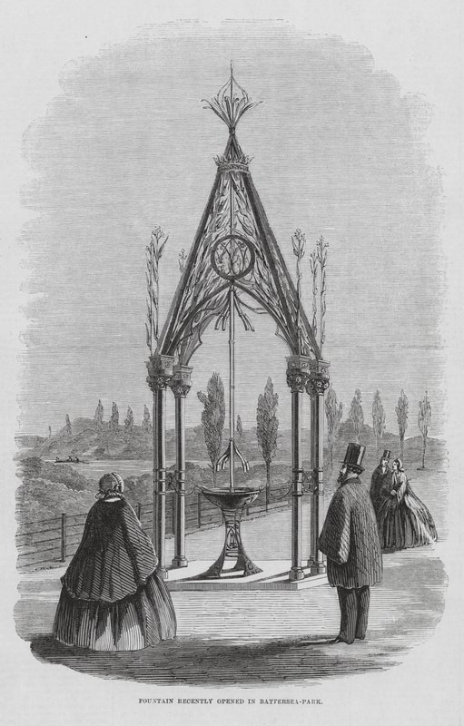 Teulon Fountain, Battersea Park, London, England (kobberstik) af English School