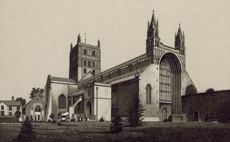 Tewkesbury Abbey (litografi) af English School