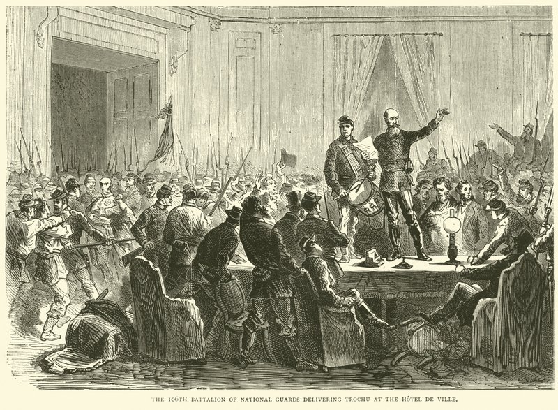 Den 106. bataljon af nationale garder leverer Trochu på Hotel de Ville, oktober 1870 af English School
