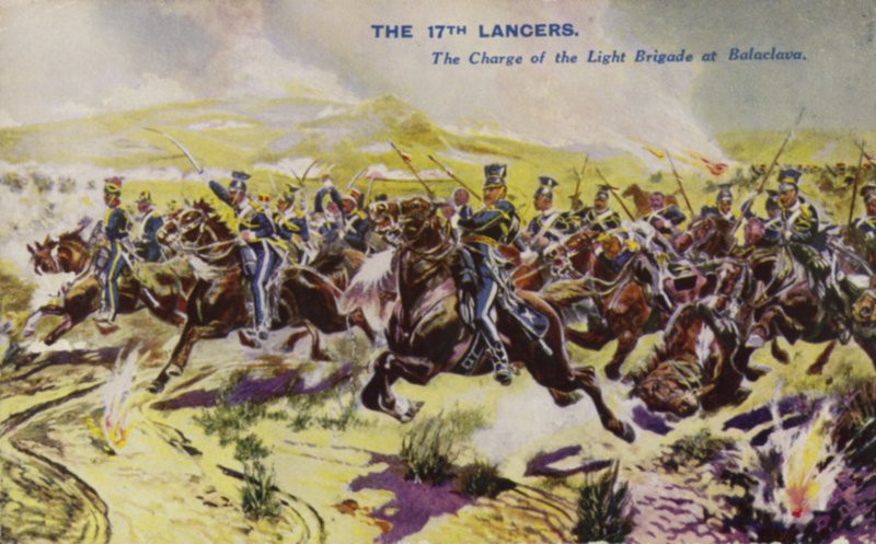 The 17th Lancers at the Charge of the Light Brigade, Battle of Balaclava, Krimkrigen, 1854 af English School