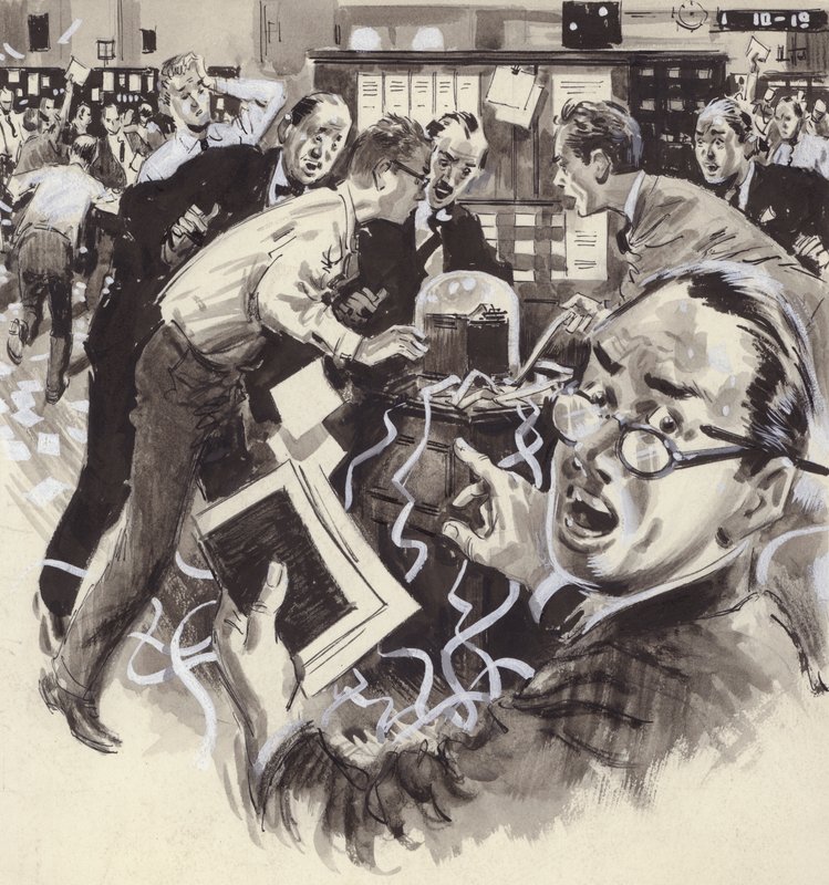 Børskrakket i 1929 (gouache på papir) af English School