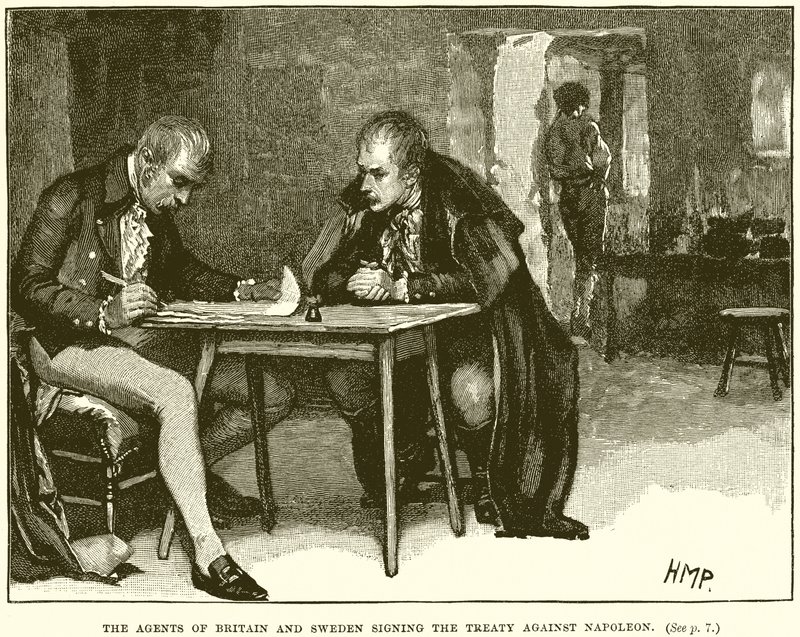 Agenterne fra Storbritannien og Sverige underskriver traktaten mod Napoleon af English School