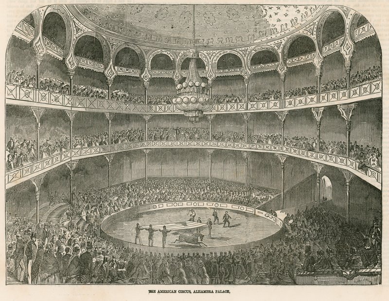 Det amerikanske cirkus ved Alhambra Palace (Alhambra Theatre), Leicester Square, London af English School