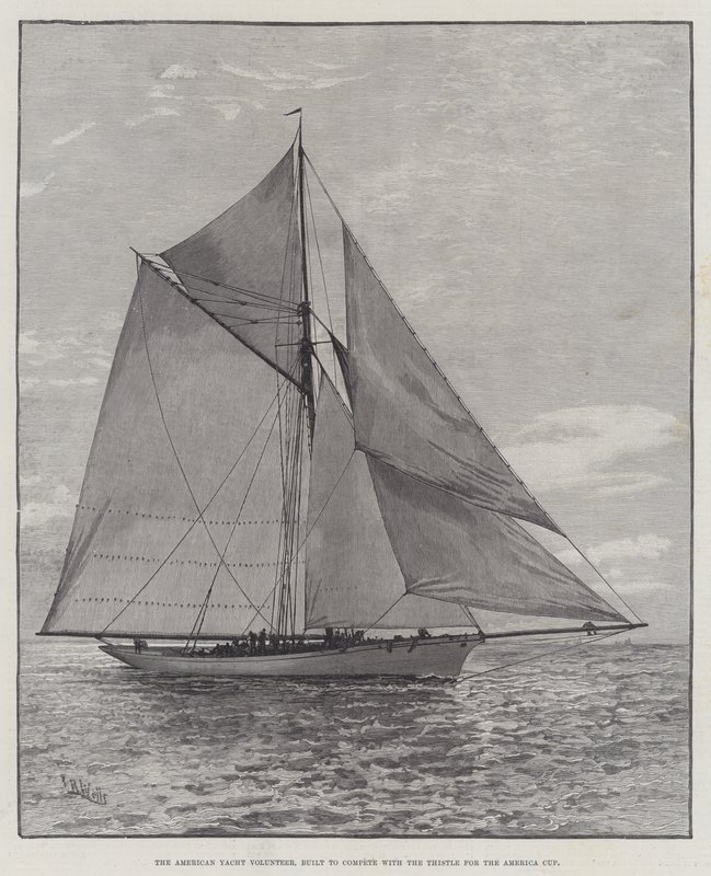 American Yacht Volunteer, bygget til at konkurrere med Thistle om America Cup (gravering) af English School