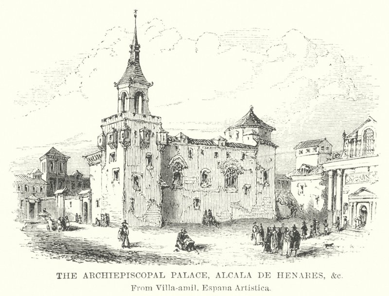Det ærkebiskoppelige palads, Alcala de Henares etc (stik) af English School