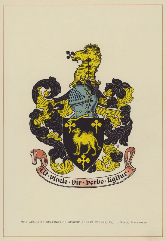 George Robert Clovers våbenskjold, Esquire fra Ramle, Birkenhead (farvelitografi) af English School