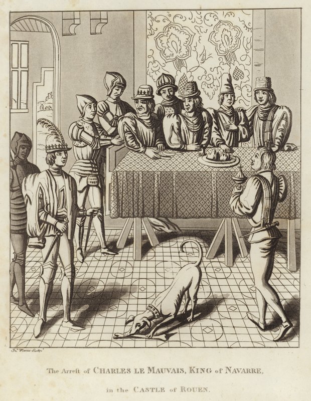 Arrestationen af Charles le Mauvais, konge af Navarra, i slottet Rouen af English School