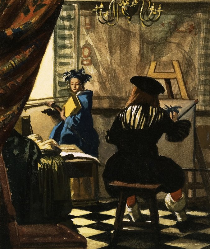 Kunstneren i sit atelier af Jan Vermeer af English School