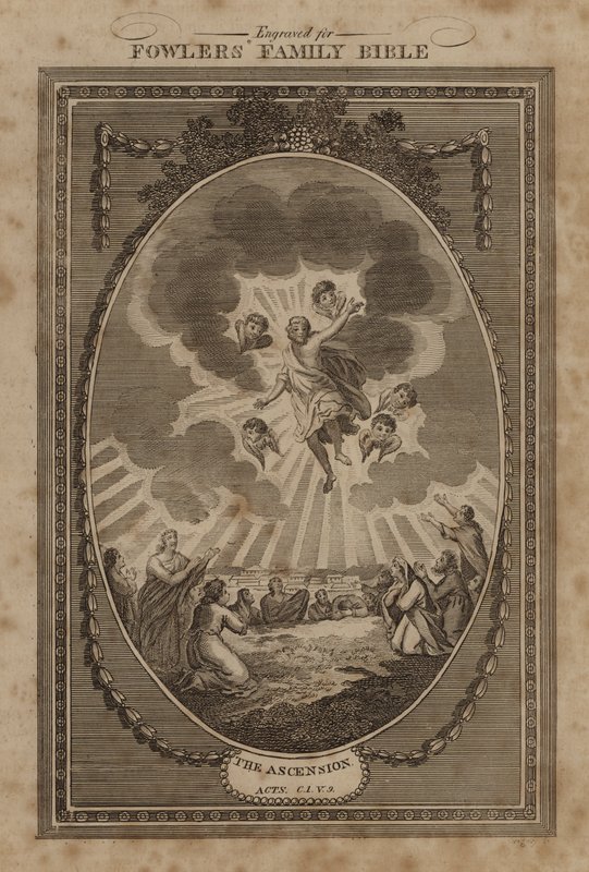 Himmelfarten, Apostelgerninger, kapitel 1, vers 9 (gravering) af English School