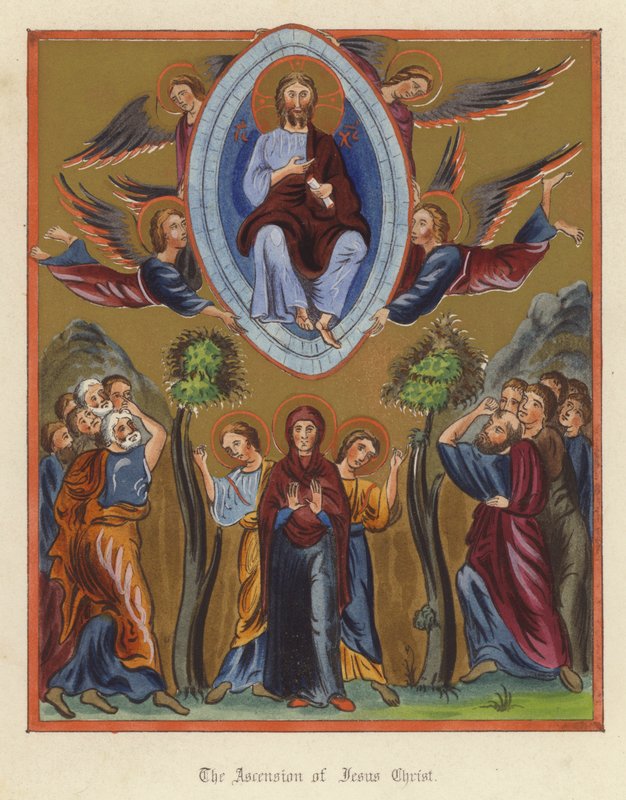 Jesu Kristi himmelfart (farve litho) af English School