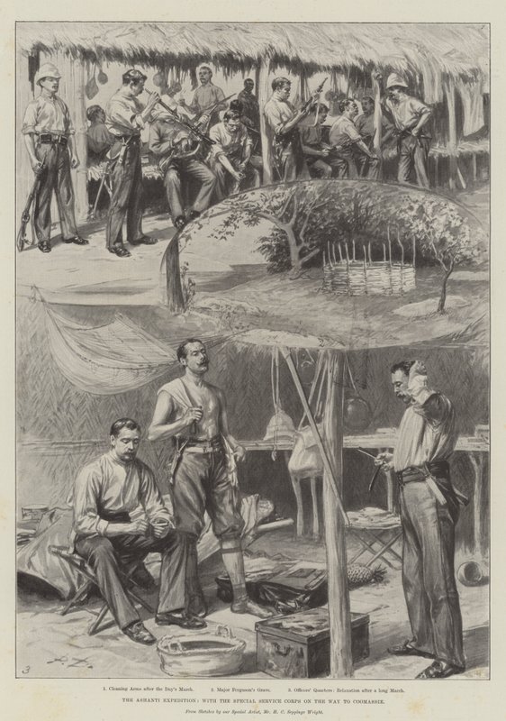 Ashanti-ekspeditionen med Special Service Corps på vej til Coomassie (litho) af English School