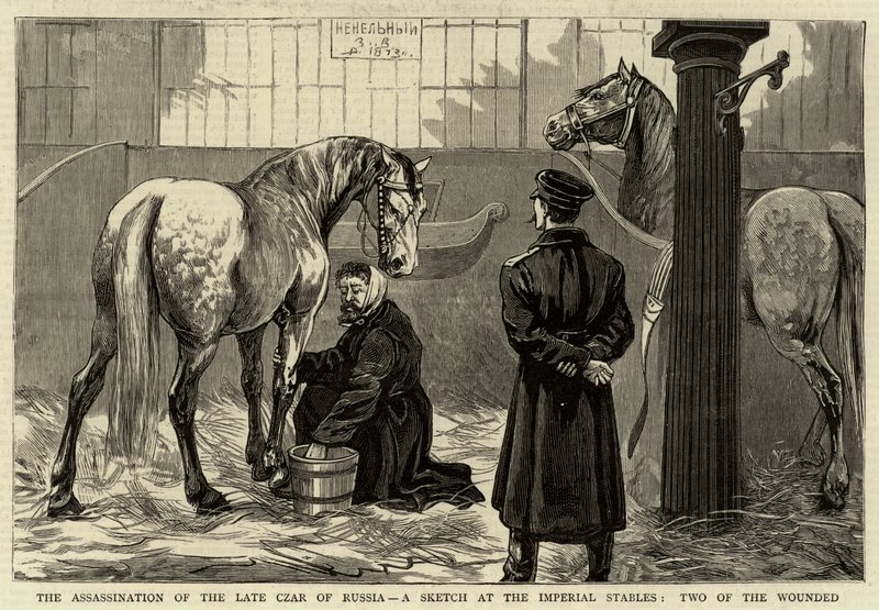 The Assassination of the Late Czar of Russia, a Sketch at the Imperial Stables, two of the woundeddani af English School