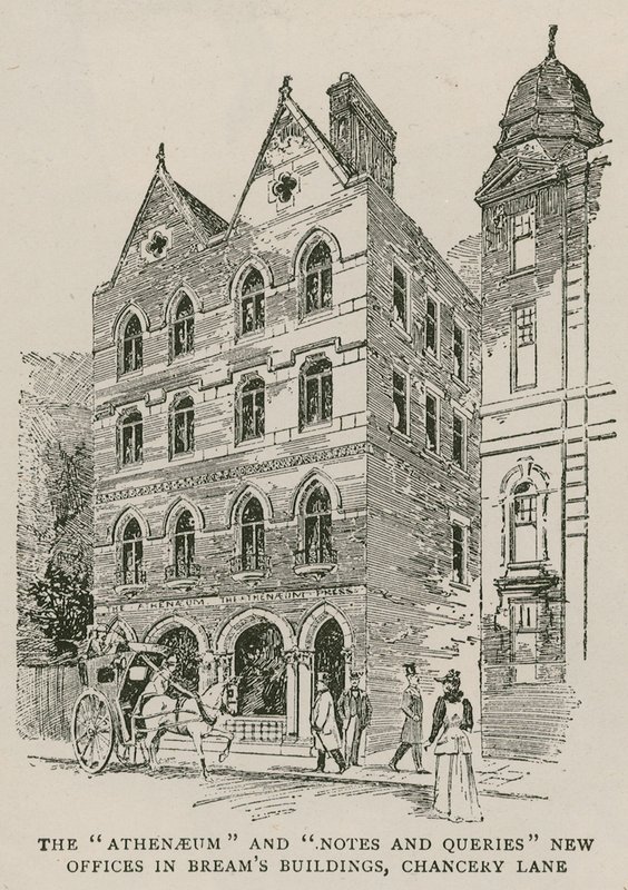 Athenaeum og Notes and Queries nye kontorer i Breams Buildings, Chancery Lane, London af English School