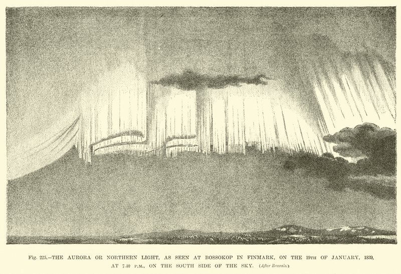 The Aurora or Northern Light, as seen at Bossokop in Finmark, on the 19 January 1839, at 7:40 pm, on the south side of the sky  af English School
