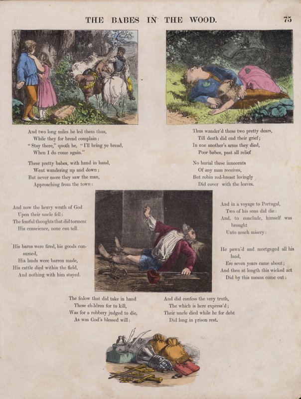 The Babes In The Wood (farvet gravering) af English School