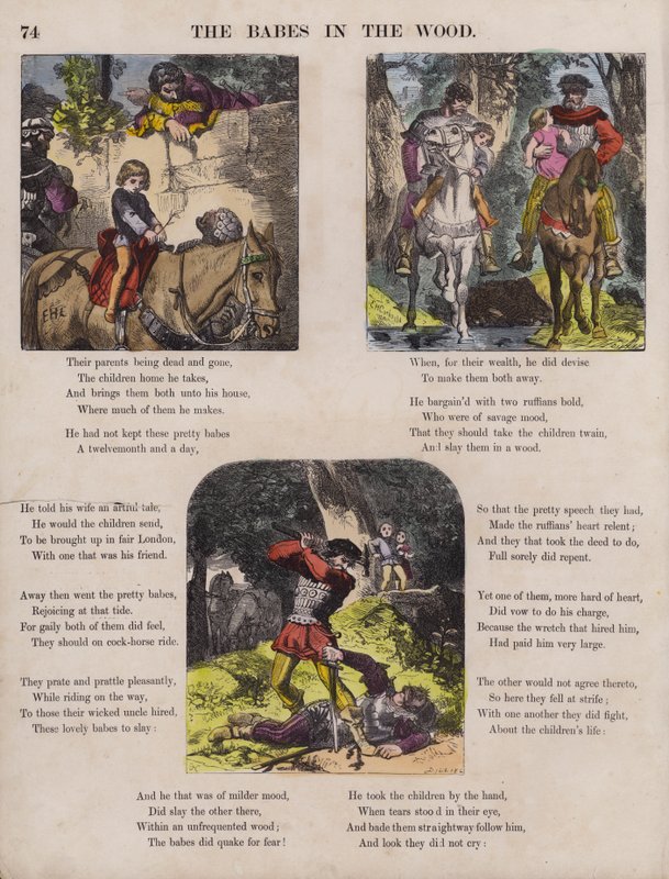 The Babes In The Wood (farvet gravering) af English School