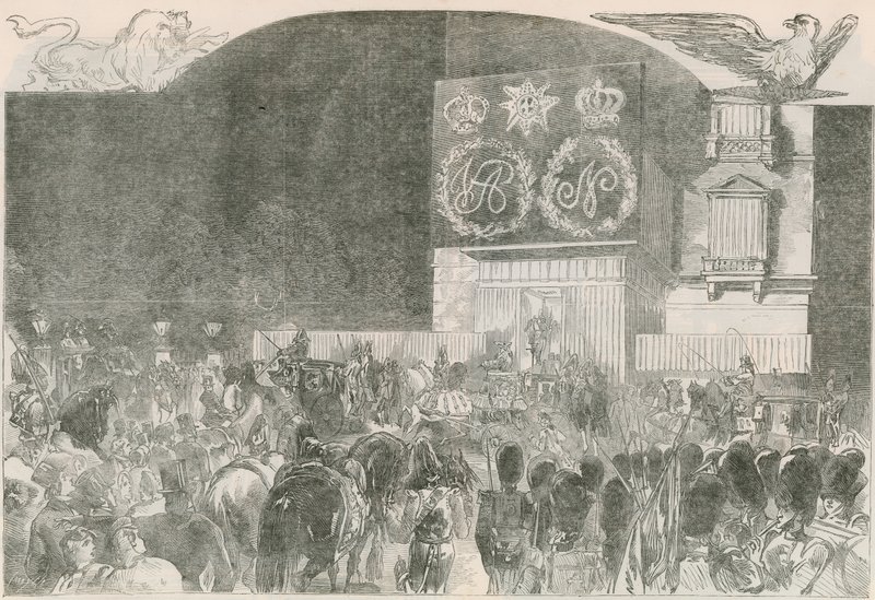 Bal-kostumet på den franske ambassade, Albert Gate House - Hendes Majestæts ankomst af English School