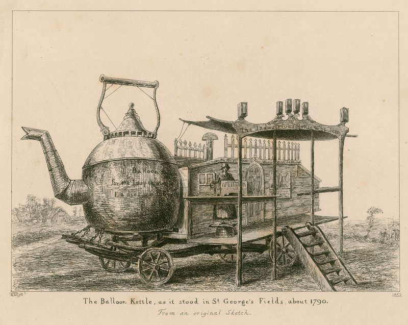 Ballonkedlen, som den stod i St Georges Fields, London, omkring 1790 af English School