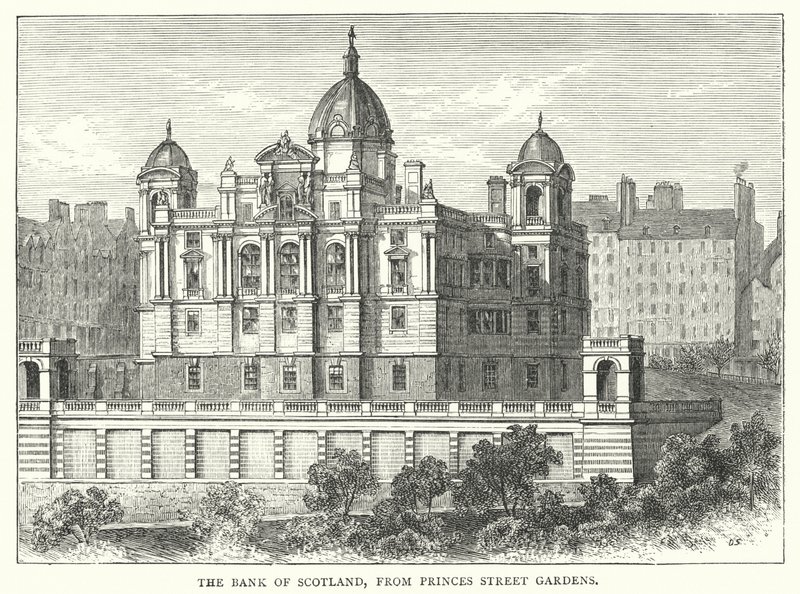 The Bank of Scotland, fra Princes Street Gardens (gravering) af English School