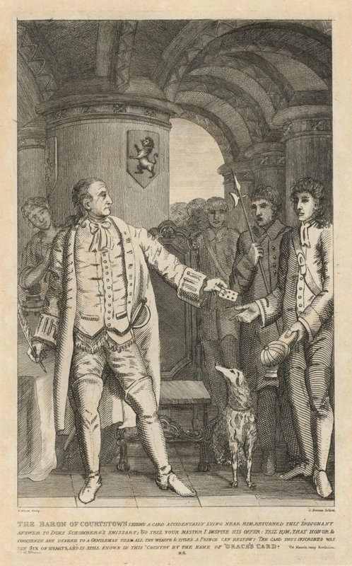 Baronen af Courtstown returnerede dette indignerede svar til hertug Schombergs udsendte af English School