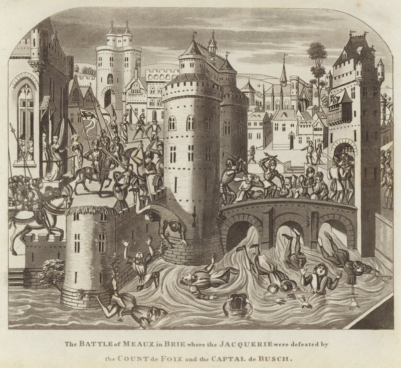 Slaget ved Meaux i Brie, hvor Jacquerie blev besejret af grev de Foix og Captal de Busch af English School