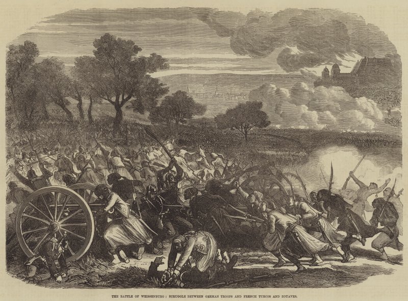 Slaget ved Weissenburg, Kamp mellem tyske tropper og franske Turcos og Zouaves (gravering) af English School