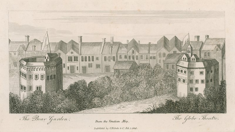 The Bear Garden and the Globe, Bankside, London, fra det venetianske kort af English School