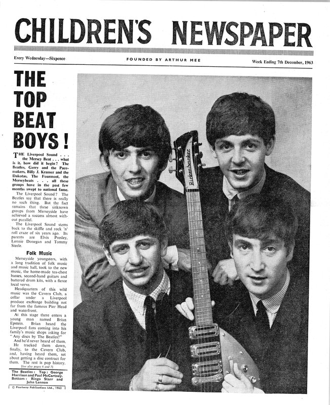 The Beatles, forside af The Childrens Newspaper, december 1963 (avispapir) af English School