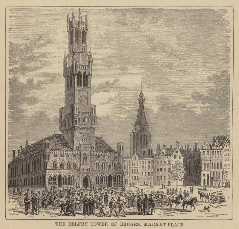 Klokketårnet i Brugge, markedsplads (gravering) af English School