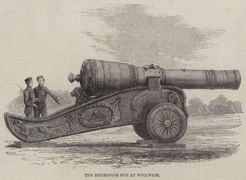 The Bhurtpore Gun at Woolwich (gravering) af English School
