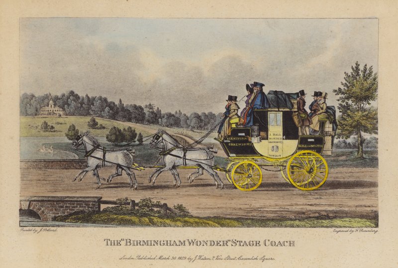 "Birmingham Wonder" Stage Coach (farvet indgravering) af English School