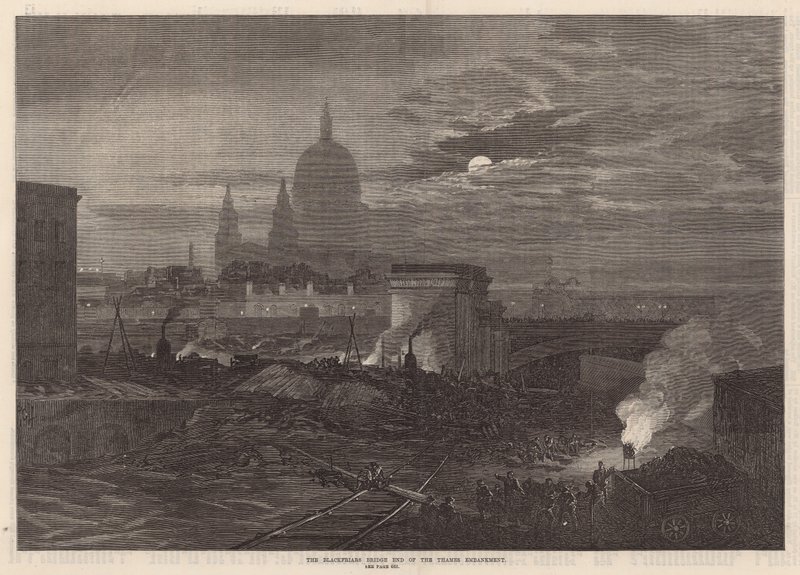 Blackfriars Bridge-enden af Thames Embankment af English School