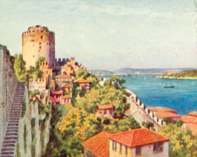 Bosporus fra et tyrkisk fort (farvelitografi) af English School