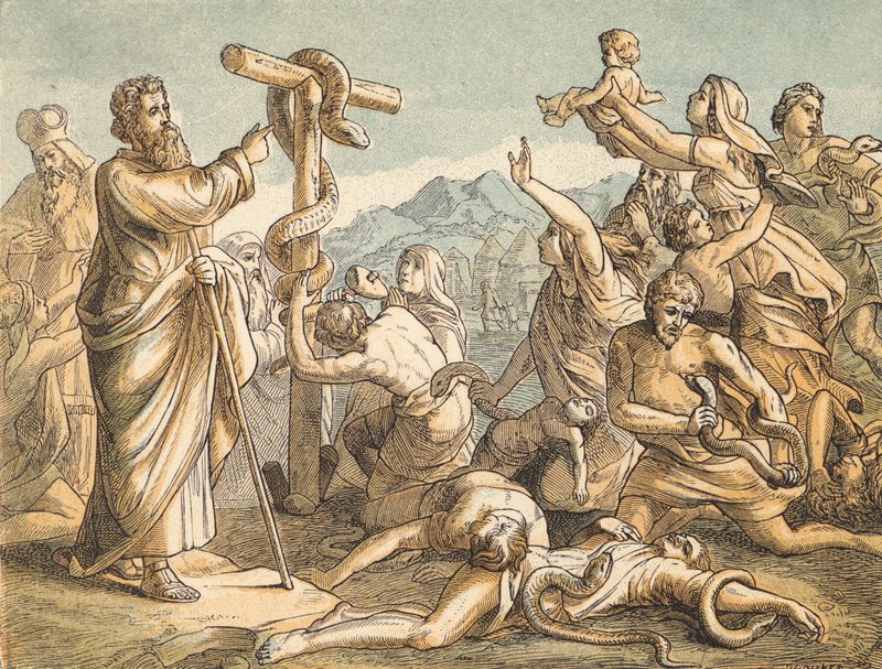 The Brazen Serpent (farvet gravering) af English School