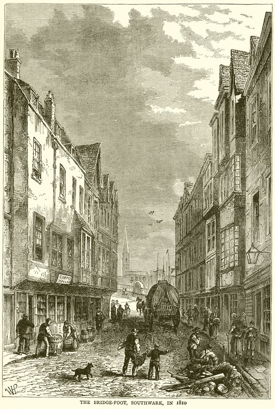 The Bridge-Foot, Southwark, i 1810 af English School