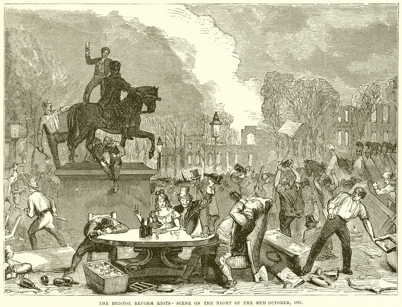 Bristol Reform Riots-scene om natten den 30. oktober 1831 af English School