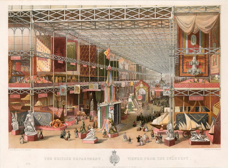 Det britiske departement, set fra tværskibet, store udstilling, 1851 af English School
