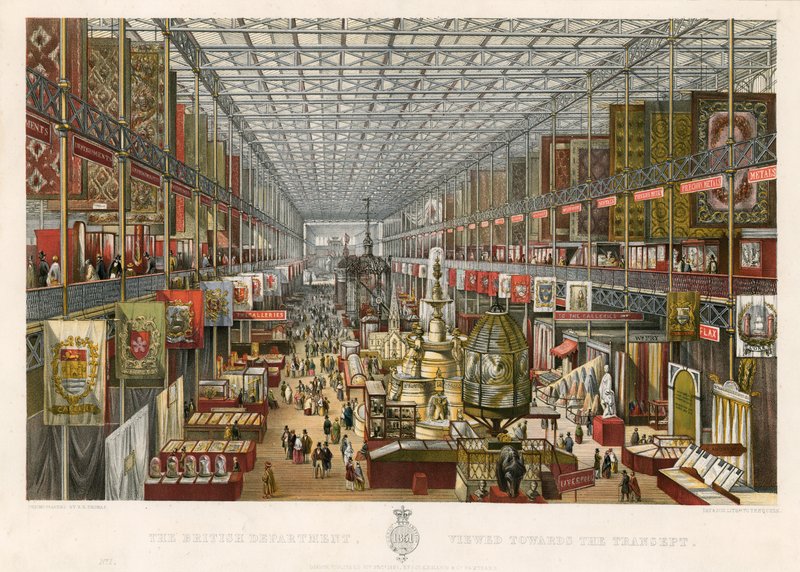 Det britiske departement, set mod tværskibet, store udstilling, 1851 af English School