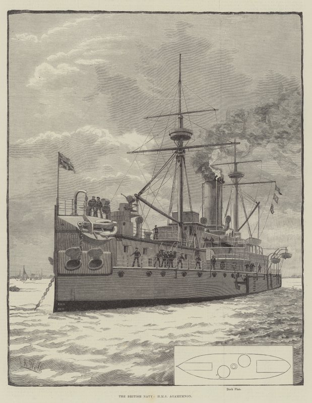 Den britiske flåde, HMS Agamemnon (gravering) af English School
