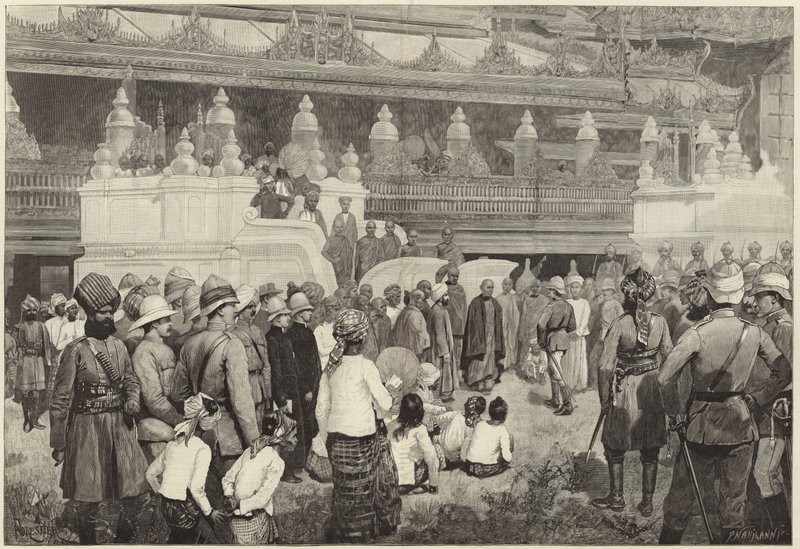 Den buddhistiske ærkebiskop af Burmah modtager Sir Frederick Roberts i klostret i Mandalay af English School