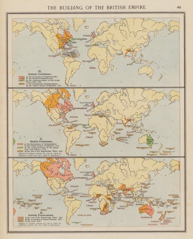 Opbygningen af det britiske imperium (farvelitografi) af English School