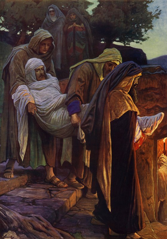 Jesu begravelse (farvelitografi) af English School