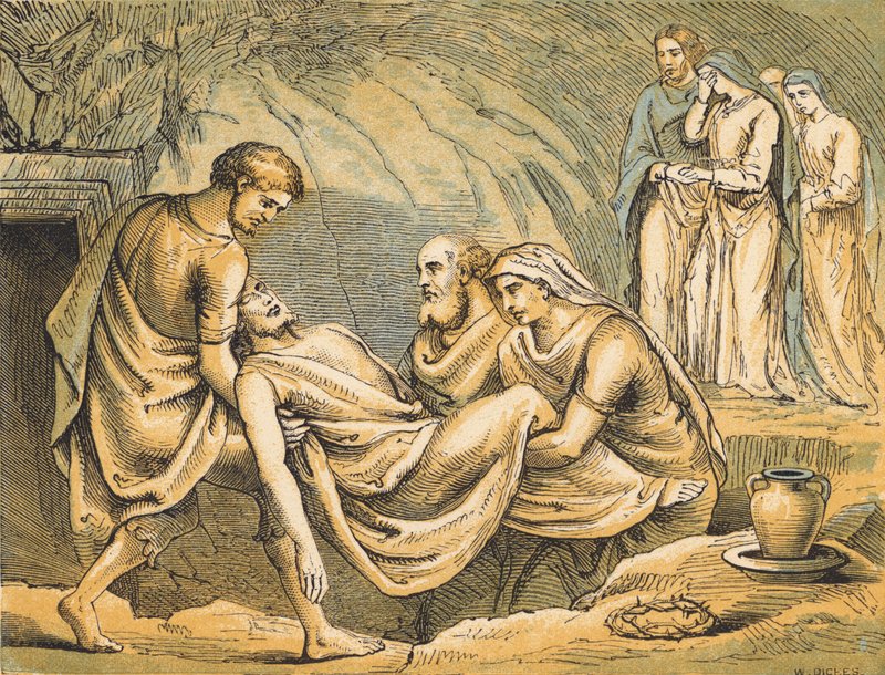 Jesu begravelse (farvegravering) af English School