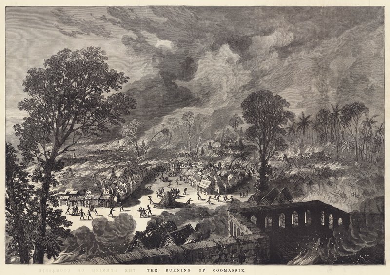 The Burning of Coomassie (gravering) af English School