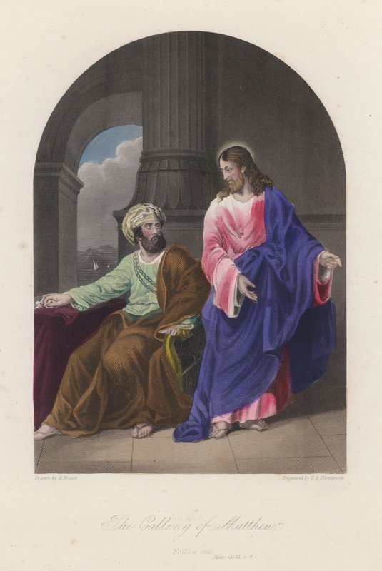 The Calling of Matthew (farvelagt kobberstik) af English School