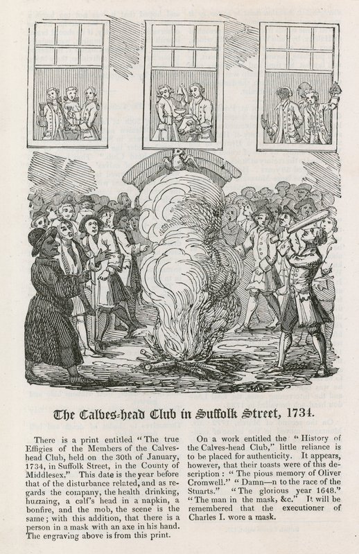 The Calves Head Club i Suffolk Street, 1734 af English School