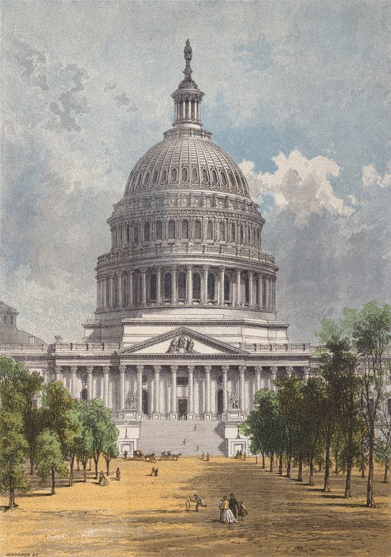 The Capitol, Washington DC (farvelitografi) af English School