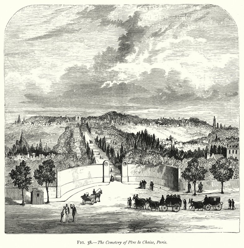 Kirkegården i Pere la Chaise, Paris (gravering) af English School