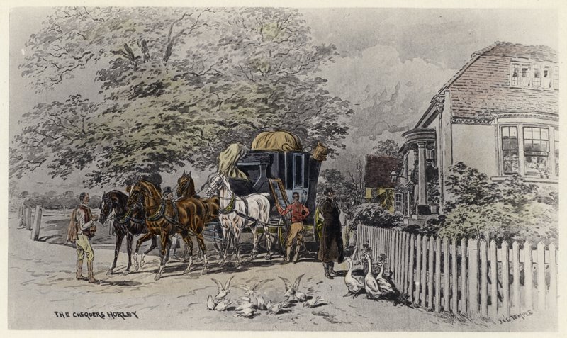 The Chequers, Horley (farve litho) af English School